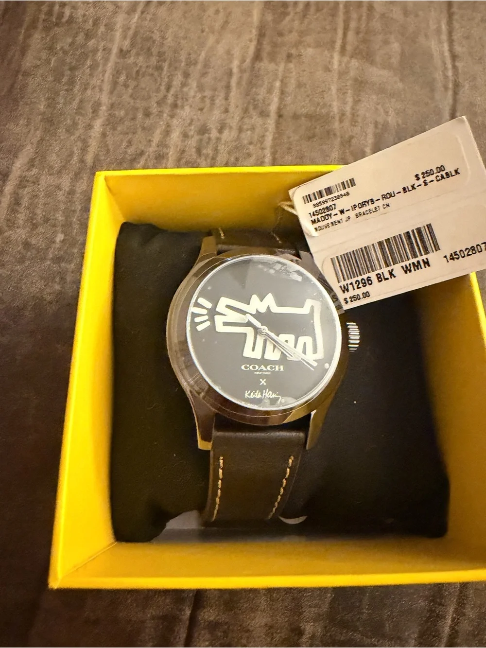 Coach Brown Leather Watch with Black Dial - Keith Haring Motif